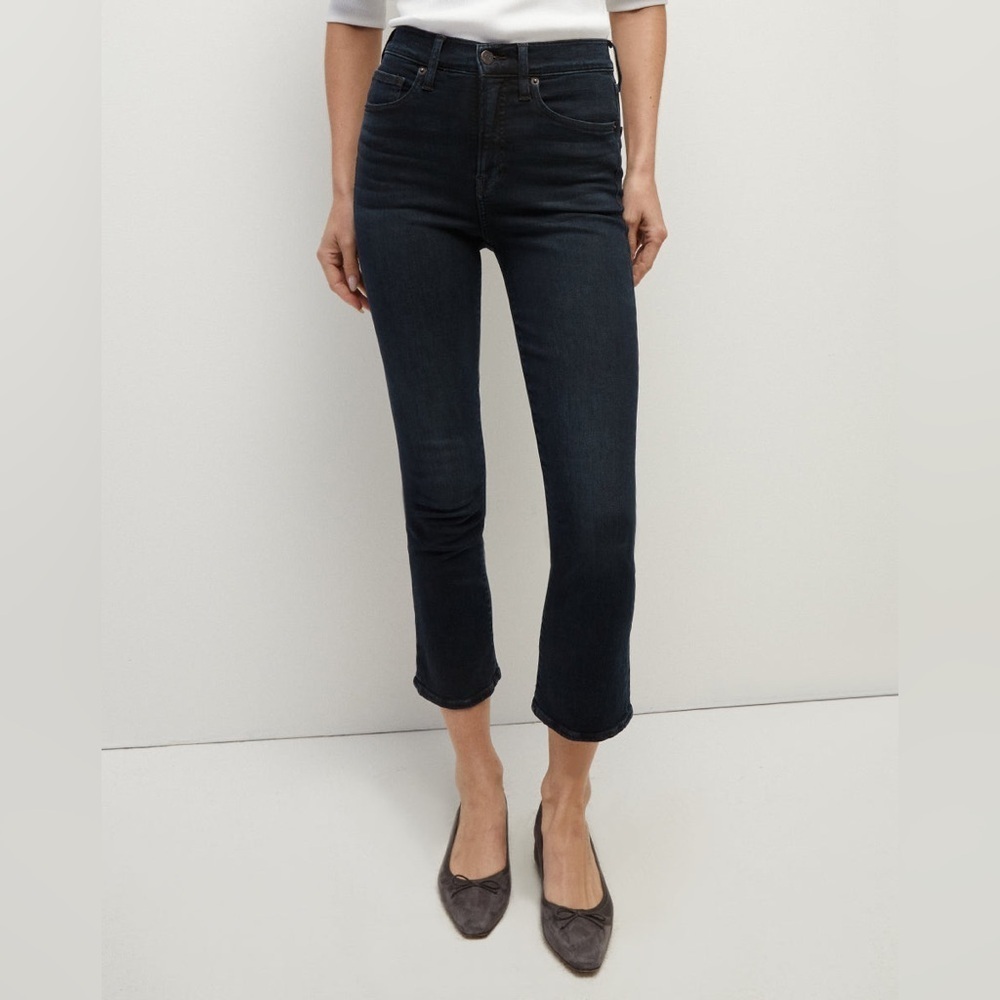 Veronica Beard Carly Kick Flare High Rise Jeans soft black Dark Ink Wash 27